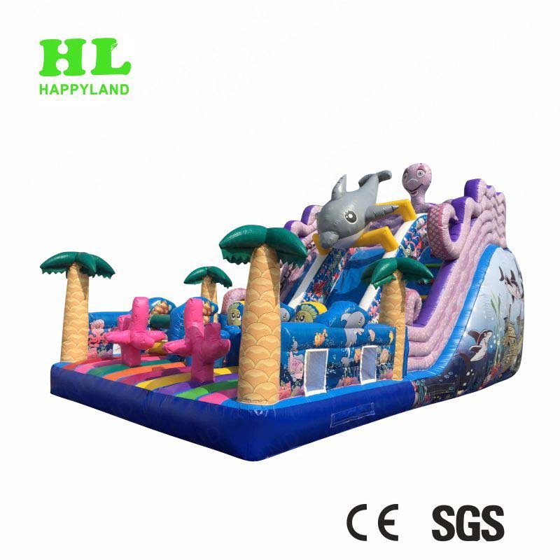 Family Fun Ocean Park Theme Inflatable Slide with Obstacles as Parent-Child Game