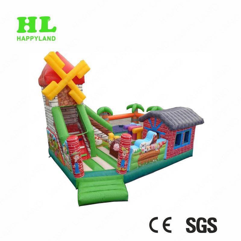 Inflatable Parent Child Toys Farm Style Bouncer Castle With Slide Playground